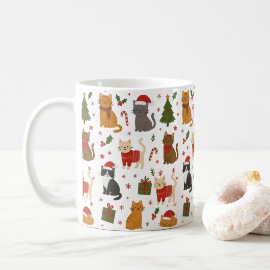 Whimsical Cat Lover's Cozy Christmas Mug コーヒーマグカップ (ドーナツ)