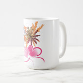 Whimsical Cat Mom Pink Hearts & Wildflower Floral コーヒーマグカップ (正面右)