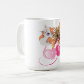 Whimsical Cat Mom Pink Hearts & Wildflower Floral コーヒーマグカップ (正面左)