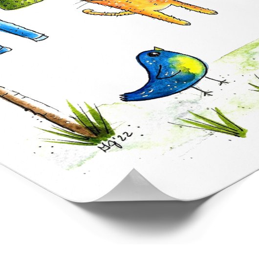 Whimsical Cat on a Clothesline ポスター (角)