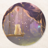 Whimsical Cat on a Swing Coaster ラウンドペーパーコースター (正面)