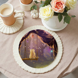 Whimsical Cat on a Swing Coaster ラウンドペーパーコースター