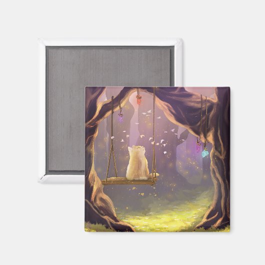 Whimsical Cat on a Swing Magnet マグネット (正面/裏面)