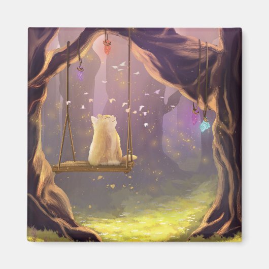 Whimsical Cat on a Swing Magnet マグネット (正面)
