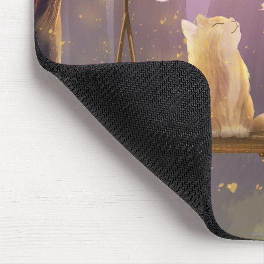 Whimsical Cat on a Swing Mouse Pad マウスパッド (コーナー)