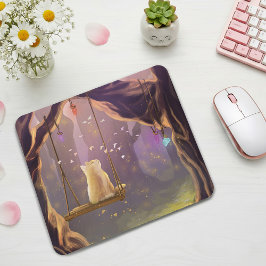 Whimsical Cat on a Swing Mouse Pad マウスパッド