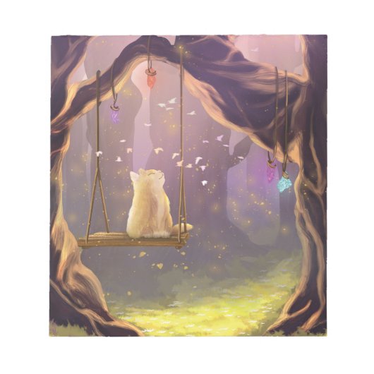Whimsical Cat on a Swing Notepad ノートパッド (正面)