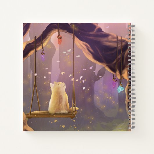 Whimsical Cat on a Swing Square Notebook ノートブック (裏面)