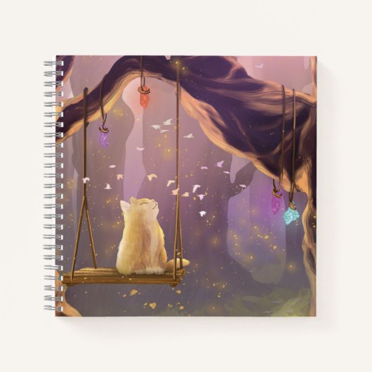 Whimsical Cat on a Swing Square Notebook ノートブック (正面)