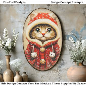  Whimsical Cat, Red Coat, Snow EJ5 Decoupage 薄葉紙