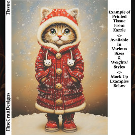  Whimsical Cat, Red Coat, Snow EJ5 Decoupage 薄葉紙