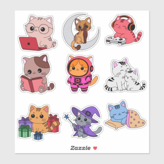 Whimsical Cat Sticker Pack シール (シート)
