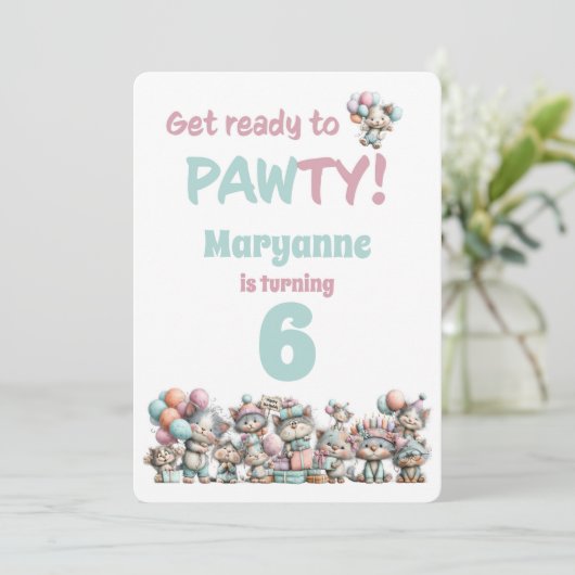 Whimsical Cat Watercolor Birthday Invitation 招待状 (スタンド正面)