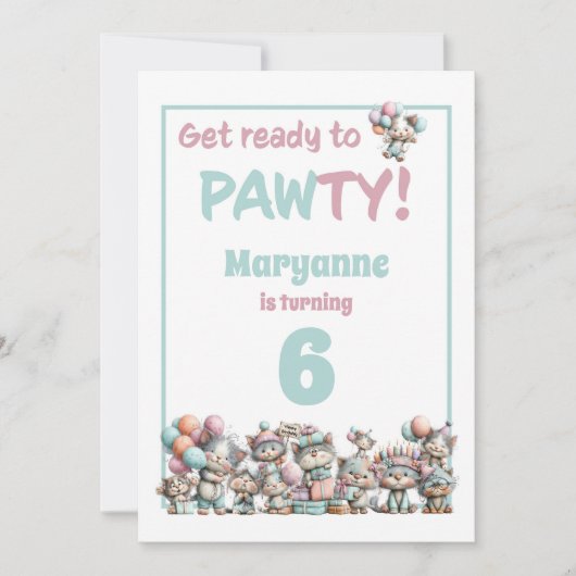 Whimsical Cat Watercolor Birthday Invitation 招待状 (正面)