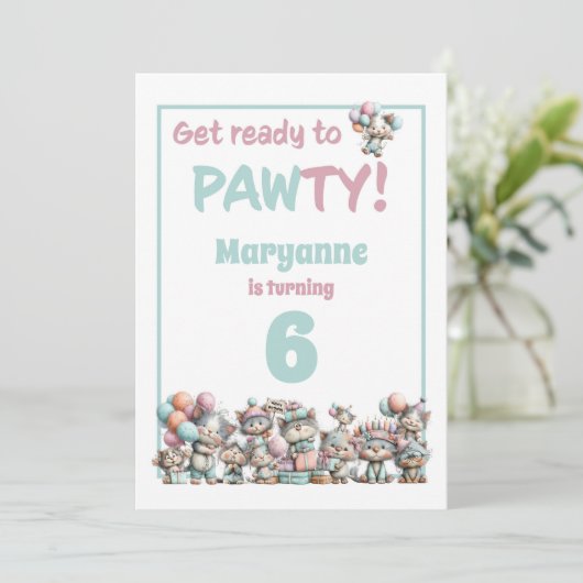 Whimsical Cat Watercolor Birthday Invitation 招待状 (スタンド正面)