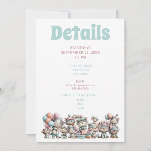 Whimsical Cat Watercolor Birthday Invitation 招待状 (裏面)