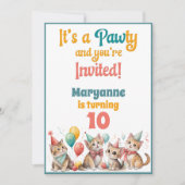 Whimsical Cat Watercolor Birthday Invitation 招待状 (正面)