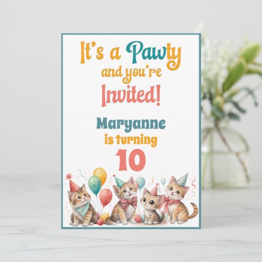 Whimsical Cat Watercolor Birthday Invitation 招待状 (スタンド正面)