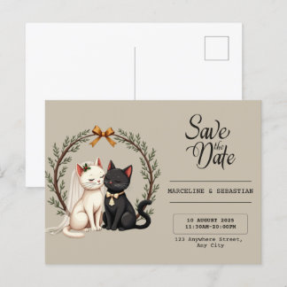 Whimsical Cat Wedding Save the Date ポストカード