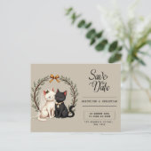 Whimsical Cat Wedding Save the Date  ポストカード (スタンド正面)