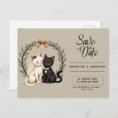 Whimsical Cat Wedding Save the Date  ポストカード (正面/裏面)