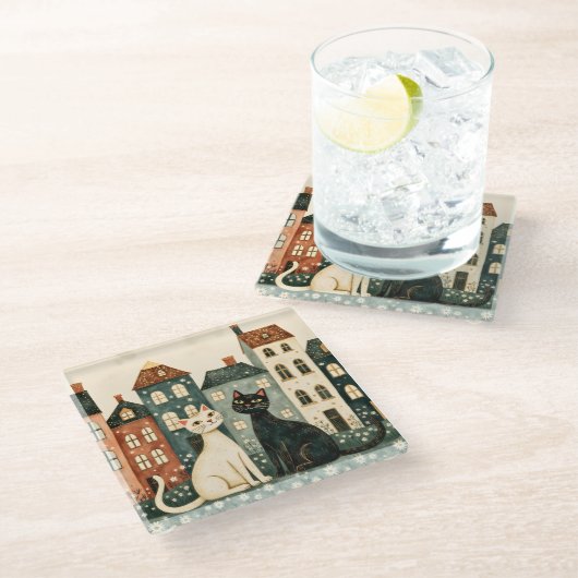Whimsical Cats ガラスコースター (アングル)