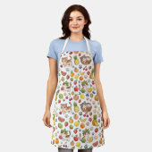 Whimsical Cats & Summer Fruit Kitchen Apron エプロン (着用した状態)