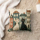 Whimsical Cats Throw Pillow クッション (ブランケット)