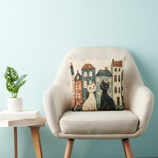 Whimsical Cats Throw Pillow クッション (椅子)