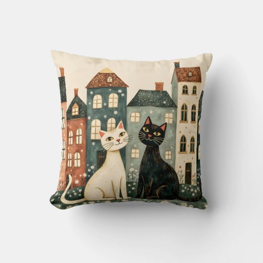 Whimsical Cats Throw Pillow クッション (正面)