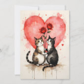 Whimsical Cats Valentine Hearts and Red Roses カード (正面)