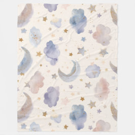 Whimsical Celestial Moon Stars Watercolor Pastels フリースブランケット