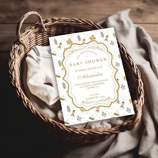 Whimsical Celestial Safari Baby Shower 招待状