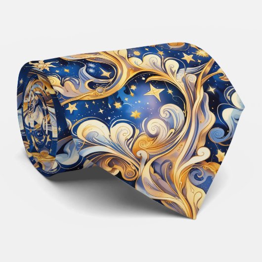 Whimsical Celestial Sun, Moon & Stars Pattern ネクタイ (ロール)