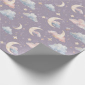 Whimsical Celestial Watercolor Moon Stars Clouds ラッピングペーパー (角)