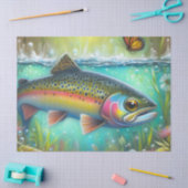 Whimsical Chalk-Pastel Trout Fish Decoupage  薄葉紙 (クラフト)