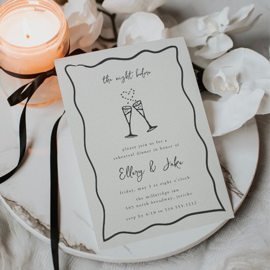  whimsical champagne doodle リハーサルディナー 招待状