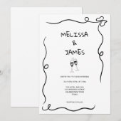 Whimsical Champagne Hand Drawn Wedding 招待状 (正面/裏面)