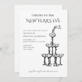 Whimsical  Champagne New Year's Eve Party  招待状 (正面/裏面)