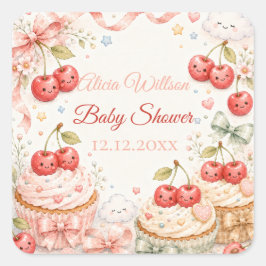 Whimsical Cherry Baby Shower スクエアシール