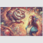 Whimsical Cheshire Cat In Tree And Alice Decoupage 薄葉紙 (正面)