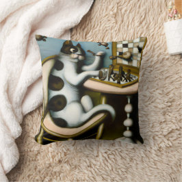 WHIMSICAL CHESS LOVER PILLOW| THE CAT CHESS PLAYER クッション