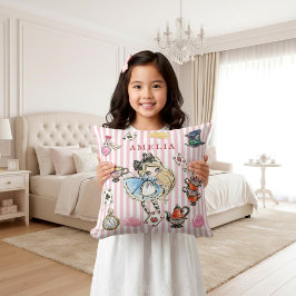 Whimsical Chibi Alice Pink Stripe Accent Pillow クッション
