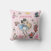 Whimsical Chibi Alice Pink Stripe Accent Pillow クッション (正面)