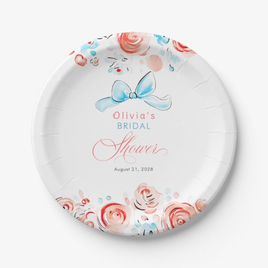 Whimsical Chic Elegant Hand Drawn Bridal Shower ペーパープレート (正面)