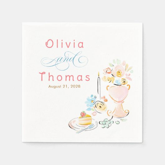 Whimsical Chic Elegant Hand Drawn Wedding スタンダードカクテルナプキン (正面)