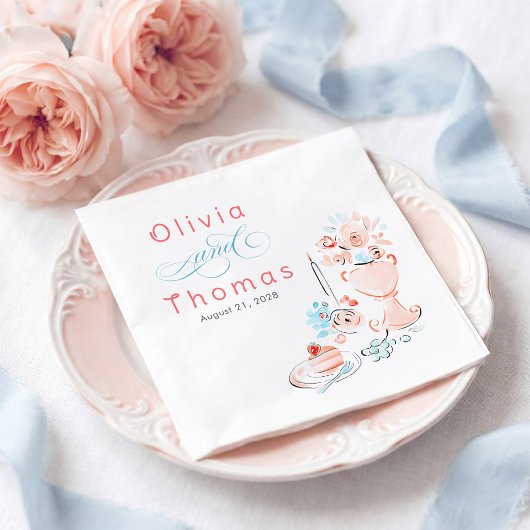 Whimsical Chic Elegant Hand Drawn Wedding スタンダードカクテルナプキン