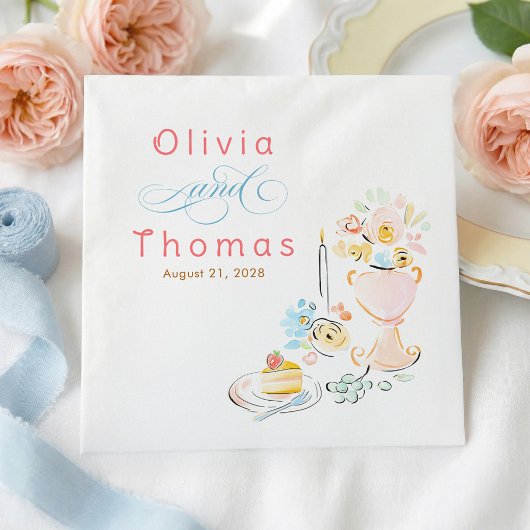 Whimsical Chic Elegant Hand Drawn Wedding スタンダードカクテルナプキン