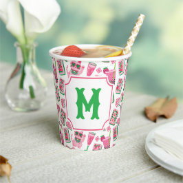 Whimsical+Chic+Pink+&+Green+Mahjong+Party+Monogram 紙コップ