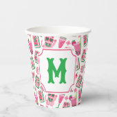 Whimsical+Chic+Pink+&+Green+Mahjong+Party+Monogram 紙コップ (正面)
